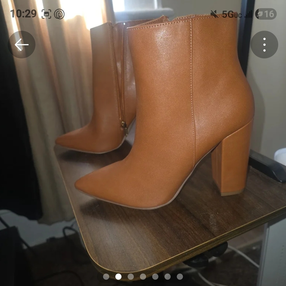 JustFab Cognac Pointed-Toe Ankle Booties - Picture 2 of 7